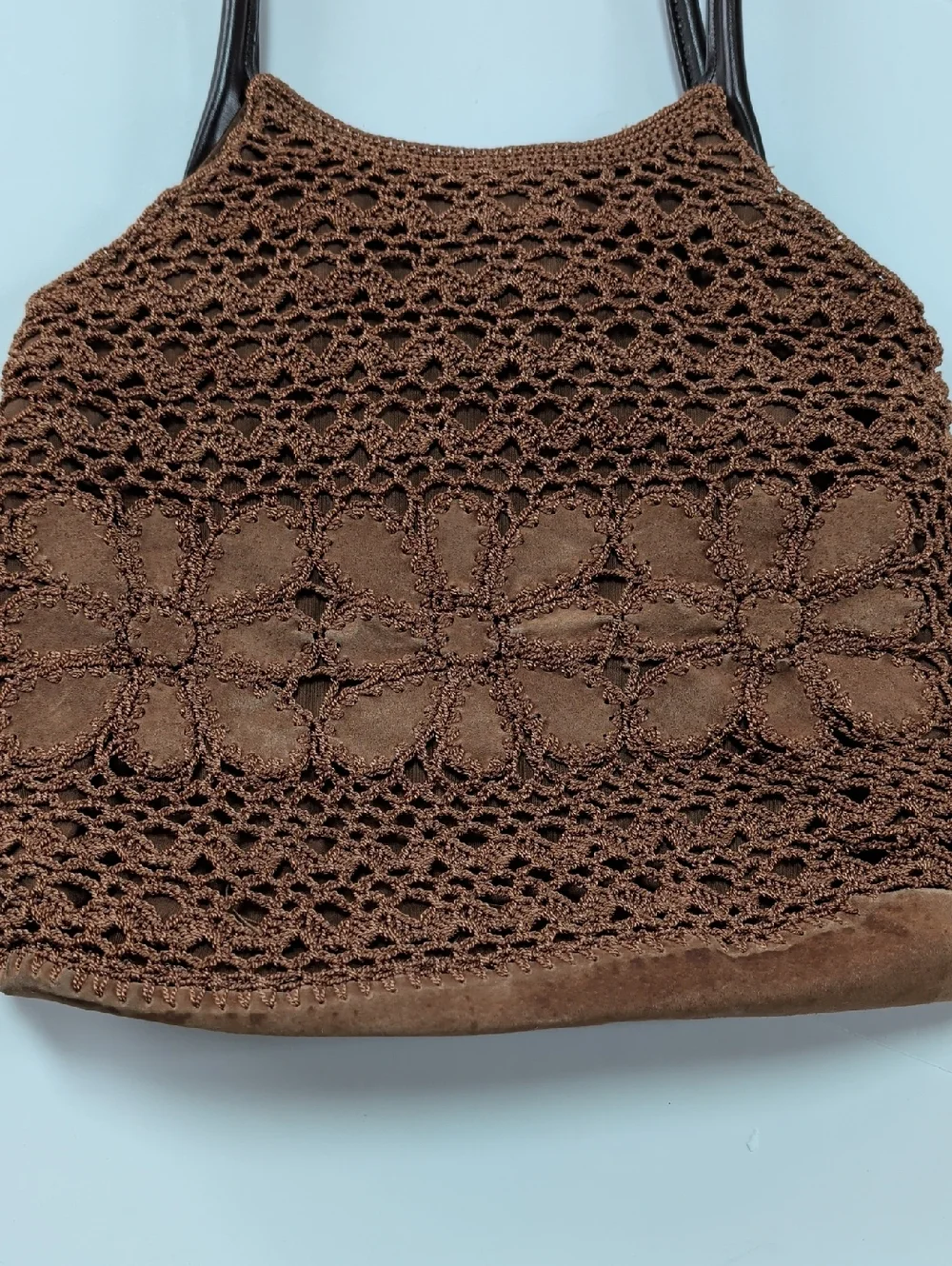 Crocheted Floral Nine West ,Suede Bronze/Brownish Shoulder Bag.